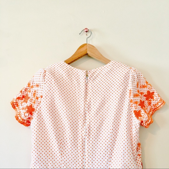 Vintage 70s Dress White Orange Polka Dot Retro A-Line Small - Picture 5 of 6